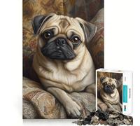 Pug Portrait Jigsaw Puzzles 1000 Pieces for Adults Focus Brain Toy Home Leisure Tight Edge Santa Wish Gift (38x26cm)
