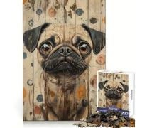 Pug Portrait on Wood Panel) Jigsaw Puzzle 1000 Piece for Adults Brain Challenge Toy Leisure Time Clear Cut Amazing Present (50x75cm)