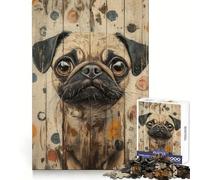 Pug Portrait on Wood Panel) Jigsaw Puzzles for Adults1000 Pieces Recall Upgrade Peaceful Time Tight Cut Santa Wish List (38x26cm)