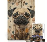 Pug Portrait on Wood Panel) Jigsaw Puzzles for Adults1000 Pieces Strengthen Memory Home Pastime Clean Edge Elegant Gift (38x52cm)