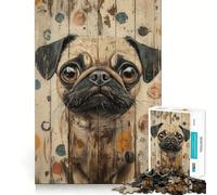 Pug Portrait on Wood Panel) Jigsaw Puzzles for Adults1000 Pieces Strengthen Memory Home Pastime Clean Edge Elegant Gift (38x52cm)