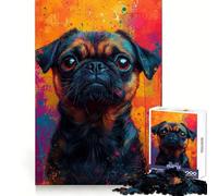 Pug Portrait with Colorful Jigsaw Puzzles for Adults 1000 Pieces Fine Logic Toy Casual Relax Neat Edge Fine Art Piece (50x75cm)
