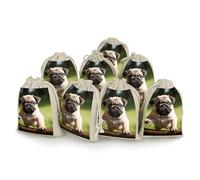 Pug Puppies Bunches Pocket Cotton And Hemp with Drawstring 8 Pieces Reusable Gift Bags Jewelry Pouch for Wedding DIY Craft Party (4.9 X 6.7 Inch)