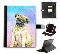 Pug Puppy Dog Apple Case For Apple iPad Models 10, 9, 8, 7, 6, Air 11, Pro 12.9,13 inch, Mini, Watercolour Art Print leather iPad Case, side flip wallet case, 360 swivel folio cover