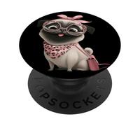 Pug Puppy Kawaii Dog Pink Leopard Round Glasses Portrait PopSockets Adhesive PopGrip