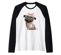 Pug Puppy Kawaii Dog Pink Leopard Round Glasses Portrait Raglan Baseball Tee