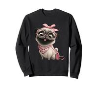 Pug Puppy Kawaii Dog Pink Leopard Round Glasses Portrait Sweatshirt