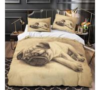 Pug puppy sleeping 3D Printed Duvet Cover 3pcs 100% Microfibre Fade-Resistant Wash charcoal sketch Comforter Cover 2 Pillow Shams Zipper Closure Machine Washable Adult Room Super king（260x220cm）