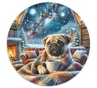 Pug Puzzle 1000 Piece Jigsaw Good Friend Partner Pet Circular Jigsaws Adults Kids Puzzles Games Home Decoration Adult Educational Games Inspirational Challenge 1000pcs (67.5x67.5cm)