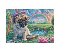 Pug Rainbow 300 Pc Classic Jigsaw Puzzle Puzzle for Adults Hard Challenging Hobby Home Decor Poster High-grade Rigid Cardboard 300 PCS/40x28cm