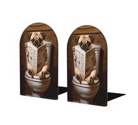 Pug Reading On Toilet Seat, Bookends For Shelves 2 Pcs Wooden Book Stopper Organizer For Home Office Libraries