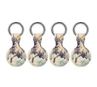 Pug Riding Unicorns Dog Funny Rainbow Keychain Holder Case Compatible with AirTag Waterproof Silicone Shell Protective Case 4PCS
