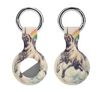 Pug Riding Unicorns Dog Funny Rainbow Keychain Holder Case Compatible with AirTag Waterproof Silicone Shell Protective Case 1PCS