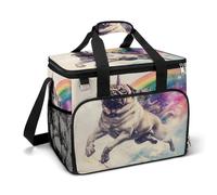 Pug Riding Unicorns Dog Funny Rainbow Large Lunch Bag Soft Cooler Bag Insulated Thermal Bag Reusable Grocery Bags for Office Picnic Beach