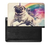 Pug Riding Unicorns Dog Funny Rainbow Passport Holder Cover Wallet Card Case with Vaccine Card Slot Travel Accessories for Women Men