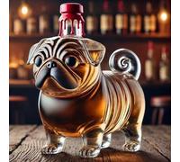Pug Shape Whiskey Bottle, Dog Whiskey Wine Glass Bottle,Transparent Wine Dispenser Liquor Supplies, Funny Dog Statue Wine Decanter Decoration
