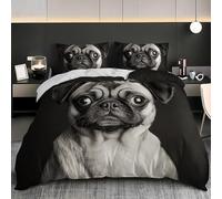 Pug Single Duvet Cover Set 3D Printed Cute Dog Bedding Set Ultra Soft Microfiber Quilt Cover 150x200 cm for Single Bed with 2 Pillowcases with Zipper AB.213