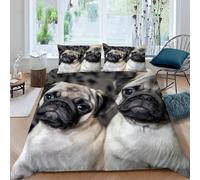 Pug Single Duvet Cover Set Cute Animal Dog Bedding 3D Soft Comfort Microfiber Quilt Cover 135x200 cm with Zipper Closure and 2 Pillowcases for Kids Teenager Adults U.2197