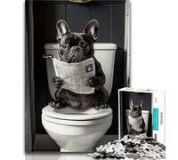 Pug Sitting on The Toilet Jigsaw Puzzles for Adults 1000 Piece,Stress Reliever Difficult Challenge Deal As Gifts for The Whole Family 50x75cm
