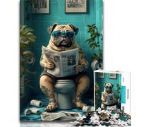 Pug Sitting on The Toilet Jigsaw Puzzles for Adults Teenagers Jigsaws Puzzle,Challenging To Complete But Fun And Humorous Birthday Present,Gifts,Wall Art 38x26cm