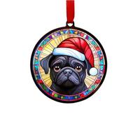 Pug Tan Suncatcher Decoration Santa Hat Christmas