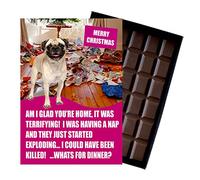 Pug Themed Boxed Chocolate Christmas Card Silly Xmas Present Dog Owners Funny Stocking Filler Secret Santa for Men Women 100 Gram Greeting Card Treat Him or Her