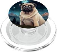 Pug Under The Moon With Mountain Backdrop PopSockets PopGrip for MagSafe