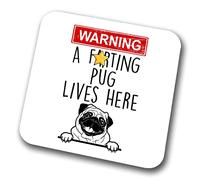 Pug Warning A Lives Here Mum Dad Coaster Dog Dad Pug Dad Friend Funny Gift for Birthday Christmas, Pug Mum Coaster