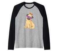 Pug Wearing Sunglasses and Crown England UK Flag Raglan Baseball Tee