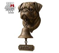Pug Welcome Bell, Retro Funny Animal Welcome Doorbell,Wall-Mounted Decorative Cast Iron/Resin Hanging Bell, Farmhouse Wall Decoration & Housewarming Gift （With 3 sticky hooks）