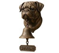 Pug Welcome Doorbell, Retro Metal Outside Farmhouse Vintage Door Bell, Cast Iron Dinner Bell, Pug Head Shape Decoration Hanging Bells Wall Mounted Ornamental Dinner Bells (Pug)