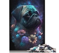 Pug with Flowers 500 Piece Jigsaw Puzzle for Adults Family Game Teens Jigsaw Puzzle 500pcs (52x38cm)