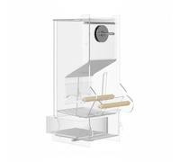 Pugermering Acrylic Bird Feeder Automatic Seed Feeder Cage Dispenser With Husk Drawer Leak Resistant Trough And Wood Perch Clear Acrylic Top Fill suitable for
