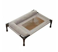 Pugermering Detachable Resting Cot Elevated Lounger Bed Iron Frame Bolster Headrest Padded Edge Removable Cover Suitable for Lawn, Gray, M