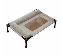 Pugermering Detachable Resting Cot Elevated Lounger Bed Iron Frame Bolster Headrest Padded Edge Removable Cover Suitable for Lawn, Gray, L