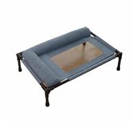 Pugermering Detachable Resting Cot Elevated Lounger Bed Iron Frame Bolster Headrest Padded Edge Removable Cover Suitable for Lawn, Blue Gray, L