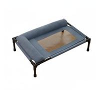 Pugermering Detachable Resting Cot Elevated Lounger Bed Iron Frame Bolster Headrest Padded Edge Removable Cover Suitable for Lawn, Blue Gray, M