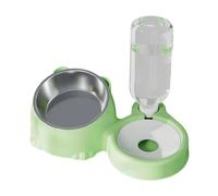 Pugermering Double Cat Bowl, Pet Feeder with Automatic Water Bottle, Water Bowl for Pet Food, Raised Cat Bowl for, green