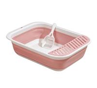 Pugermering Foldable Litter Container Folding Cat Portable Litter Tray Cat Toilet Anti-Tracking Pedal Sturdy Structure Odor Control Suitable for Home Travel Small, Pink, S