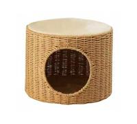 Pugermering Pumpkin Cat Bed Rattan Wicker Cat House Enclosed Handwoven Animal Hideaway Cozy Lounging Area Suitable for Cats Bedroom Quiet Time, Straight Barrel
