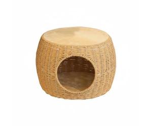 Pugermering Pumpkin Cat Bed Rattan Wicker Cat House Enclosed Handwoven Animal Hideaway Cozy Lounging Area Suitable for Cats Bedroom Quiet Time, Pumpkin-shaped