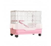 Pugermering Small Pet Enclosure Well-Ventilated Small Animal Cage with Wheels No Tools Required, Pink, Double Layer