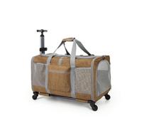 Pugermering Travel Carrier Pet Carrier Bag Crate Tote with Wheels Mesh Panels Door Rolling Pull Handle Smooth Swivel Wheels Soft Sided Oxford Nylon Aluminum, Array, Earthy Yellow, 60 40 35CM