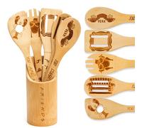 PuGez 5pcs Bamboo Friends Wooden Cooking Spoons Set, Friends TV Show Merchandise, Kitchen Utensils with Holder