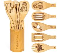 PuGez 5pcs Bamboo Friends Wooden Cooking Spoons Set, Friends TV Show Merchandise, Kitchen Utensils with Holder