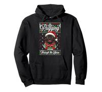 Pugging Through the Snow Cute Christmas Pug with Santa Hat Pullover Hoodie