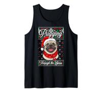 Pugging Through The Snow Cute Christmas Pug with Santa Hat Tank Top