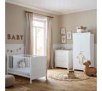 Puggle Alderley Cot Bed with Dresser Changer, Wardrobe & Maxi Air Cool Sprung Mattress - Classic White