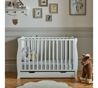 Puggle Chelford Sleigh Cot with Drawer & 10cm Eco-Fibre Maxi Air Cool Sprung Mattress - Classic White