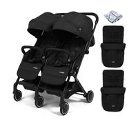 Puggle City Traveller Compact Fold Twin Pushchair with 2 Footmuffs - Storm Black